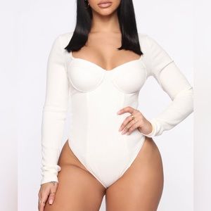 FASHION NOVA RIBBED BODYSUIT - IVORY